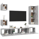 5 Piece TV Cabinet Set Concrete Grey Engineered Wood 3079117