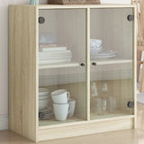 Side Cabinet with Glass Doors Sonoma Oak 68x37x75.5 cm 836422