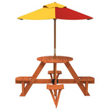 Picnic Table for 4 Kids with Umbrella Round Solid Wood Fir 3281623