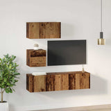 TV Cabinet Set Wall-mounted 4 pcs Old Wood Engineered Wood 3393147