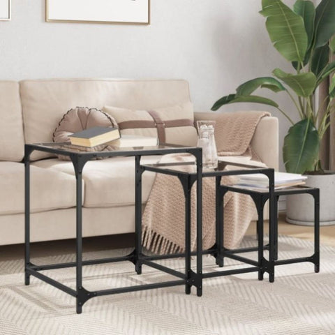 ZNTS Nesting Coffee Tables 3 pcs with Transparent Glass Top Steel 845986