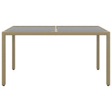 Garden Table 150x90x75 cm Tempered Glass and Poly Rattan Beige 310576