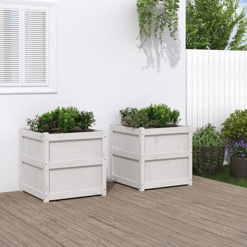 Garden Planters 2 pcs White Solid Wood Pine 837427