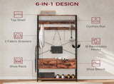 6-in-1 Industrial-Style Hallway Organiser - Brown/Black T3398P423863