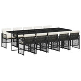 11 Piece Garden Dining Set with Cushions Black Poly Rattan 3210750