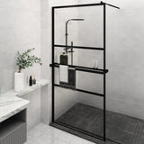 ZNTS Walk-in Shower Wall with Shelf Black 115x195 cm ESG Glass&Aluminium 3185479