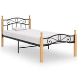 Bed Frame without Mattress Black Metal&Solid Oak Wood 90x200 cm 324911