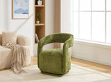 065 Chenille Fabric Accent Chair Armchair With Fabric Covered Wooden 360&deg Swivel Base, Green W1397P388515