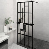 Walk-in Shower Wall with Shelf Black 80x195 cm ESG Glass&Aluminium 3185443