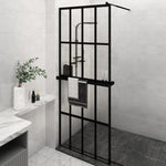 ZNTS Walk-in Shower Wall with Shelf Black 80x195 cm ESG Glass&Aluminium 3185443