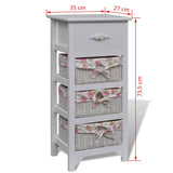 Cabinet with 1 Drawer and 3 Baskets White Paulownia Wood 241543