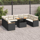 10 Piece Garden Sofa Set with Cushions Black Poly Rattan Acacia 3327528