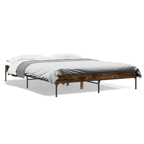 ZNTS Bed Frame Smoked Oak 150x200 cm King Size Engineered Wood and Metal 845013