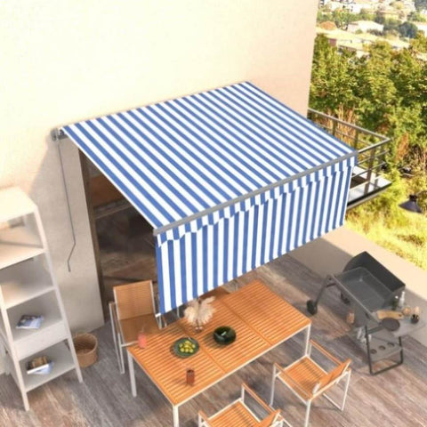 ZNTS Manual Retractable Awning with Blind 3.5x2.5m Blue&White 3069396