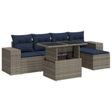 6 Piece Garden Sofa Set with Cushions Grey Poly Rattan Acacia 3326782