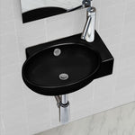 Ceramic Bathroom Sink Basin Faucet/Overflow Hole Black Round 141925