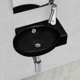 Ceramic Bathroom Sink Basin Faucet/Overflow Hole Black Round 141925