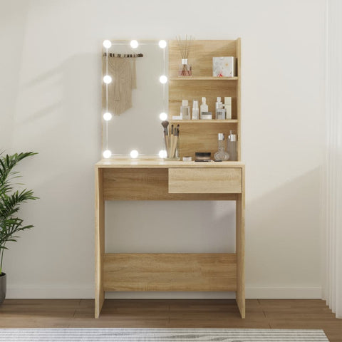 ZNTS Dressing Table with LED Sonoma Oak 74.5x40x141 cm Engineered Wood 808804