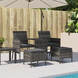 ZNTS Garden Sofa 2-Seater with Table and Stools Grey Poly Rattan 317627