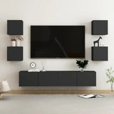 ZNTS 6 Piece TV Cabinet Set Black Engineered Wood 3078767