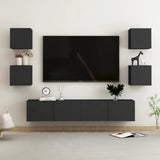 6 Piece TV Cabinet Set Black Engineered Wood 3078767