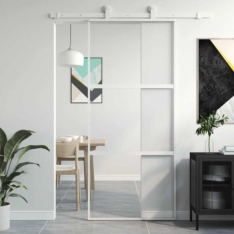 Sliding Door White 90x205 cm Tempered Glass and Aluminium 155205