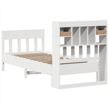 ZNTS Bed Frame without Mattress White 90x190 cm Single Solid Wood Pine 3323282