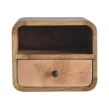 Extra Mini Wall Mounted Curved Oak-ish Bedside with Open Slot IN3902