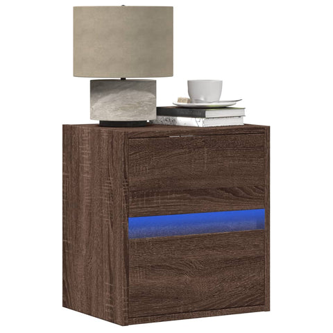 ZNTS Wall-mounted Bedside Cabinet with LED Lights Brown Oak 3307973