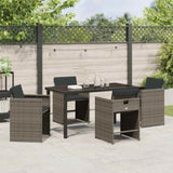 Garden Dining Set with Cushion 5 pcs Grey Poly Rattan 3379981