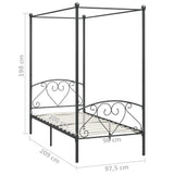 284440 Canopy Bed Frame without Mattress Grey Metal 90x200 cm