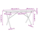 Dining Table X-Frame 140x80x75 cm Solid Wood Pine and Steel 3282698