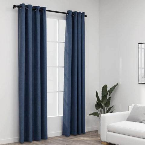 ZNTS Linen-Look Blackout Curtains with Grommets 2 pcs Blue 140x245cm 321178