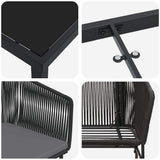 Garden Dining Set with Cushion 3 pcs Black Powder-Coated Steel 3380918