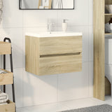 ZNTS 2 Piece Bathroom Furniture Set Ceramic and Engineered Wood 3307658