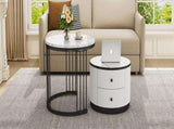 High Gloss Modern Round Nesting Coffee with Marble Pattern Top, White & Black Nesting Coffee N605P178412Z