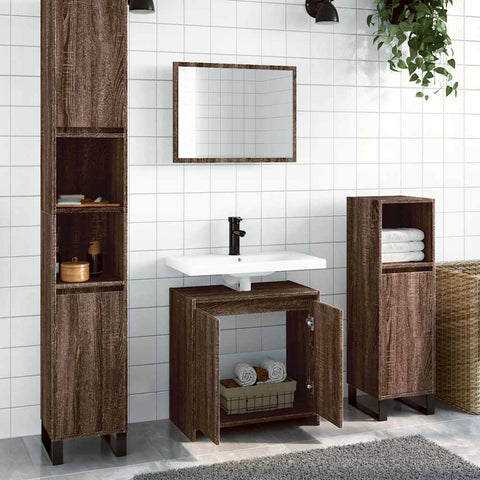 ZNTS 2 Piece Bathroom Furniture Set Brown Oak Engineered Wood 835699