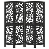 Room Divider 4 Panels Black Solid Wood Paulownia 358753
