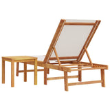 ZNTS Sun Lounger with Table Grey Solid Wood Acacia and Textilene 4008417