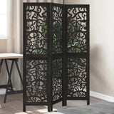 Room Divider 3 Panels Black Solid Wood Paulownia 358749