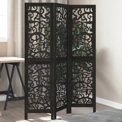 Room Divider 3 Panels Black Solid Wood Paulownia 358749
