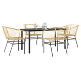5 Piece Garden Dining Set Brown Poly Rattan Glass 3334593