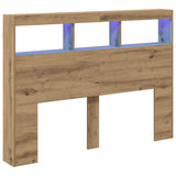 Headboard Cabinet with LED Artisan Oak 140x17x102 cm 863129