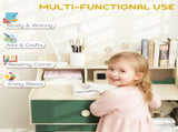 Kids Desk and Chair Set with Storage Shelves and Drawer, Green T3398P422129