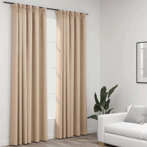 ZNTS Linen-Look Blackout Curtains with Hooks 2 pcs Beige 140x245 cm 321214
