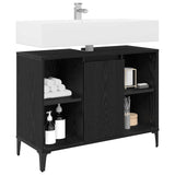 Sink cabinet Black Oak 80 x 33 x 60 cm Engineered Wood and Iron 881275