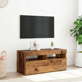 TV Cabinet with LED Lights Old Wood 90x35x40 cm Engineered Wood 856307