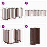 Dog Gate with Door Foldable 6 Panels Brown Oak 300 cm Poplar Wood 352231