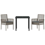Garden Dining Set with Cushion 3 pcs Grey Poly Rattan 3379877