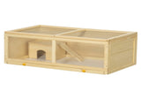 Wooden Hamster Cage with Sliding Tray, Openable Top, Hut for Syrian Hamster, Natural Wood Finish T3398P350085